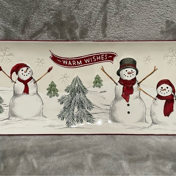 St. Nicholas Square Yuletide Snowman Treat Tray Warm Wishes NWT - Picture 6 of 6